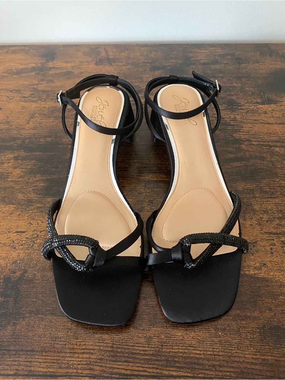 Jewel Badgley Mischka Black Knotted Ankle-Strap Sandals